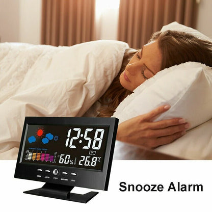 LED Digital Alarm Clock with Snooze Function, Calendar, Thermometer, Hygrometer, and Weather Display