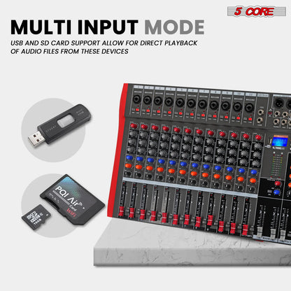 5 Core Audio Mixer 12 Channel DJ Equipment with Bluetooth USB Sound Board Console