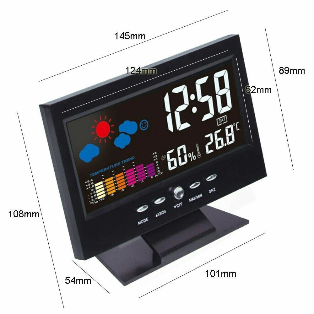 LED Digital Alarm Clock with Snooze Function, Calendar, Thermometer, Hygrometer, and Weather Display