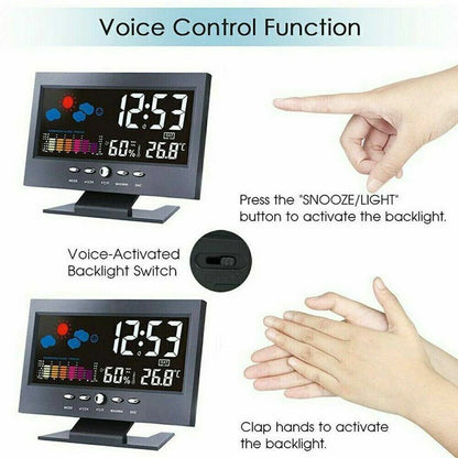 LED Digital Alarm Clock with Snooze Function, Calendar, Thermometer, Hygrometer, and Weather Display