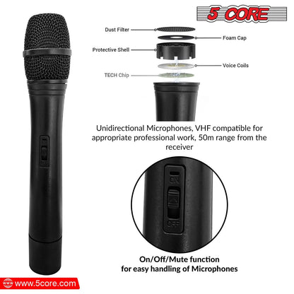 5Core VHF Dual Frequency Wireless Microphone with 100FT Range