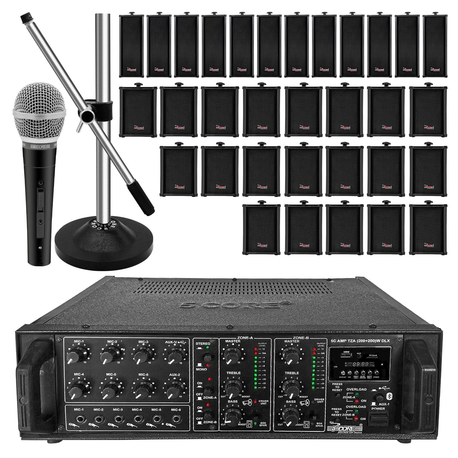 5 Core 4000W PA System Outdoor Indoor Commercial Industrial Grade Paging Kit W/ 32 Wall Speakers